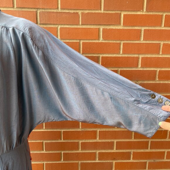 Vintage Shirtdress 80s John Ranta Blue Purple Iridescent Batwing Shirt Dress LG - Picture 5 of 16